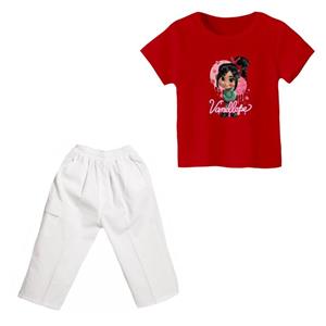 ست تی شرت و شلوارک دخترانه مدل دخترک کد ۱۴ رنگ قرمز