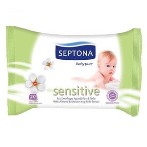 دستمال مرطوب سپتونا مدل Sensitive با عصاره بادام - بسته 20 عددی Septona Sensitive Almond Wet Wips 20pcs