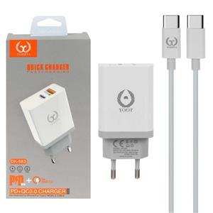 شارژر دیواری 18W فست و PD دو پورت YOSHITA مدل DK-583 به همراه کابل شارژ Type-C – سفید