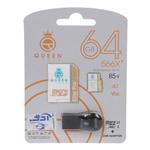 Queen tech microSDHC & adapter & رم ریدر U3 Class 10 566X plus -85MB/s – 64GB – مشکی