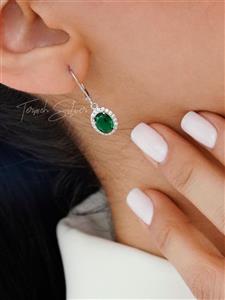 گوشواره نقره طرح بیضی زمرد سبز GT 1004