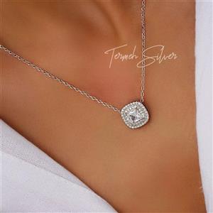 گردنبند نقره جواهر مربع با زنجیر MT 1134