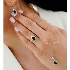 ست نقره طرح اشک زمرد سبز NT 1007