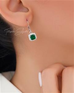 گوشواره زمرد سبز نقره طرح مربع GT 1006