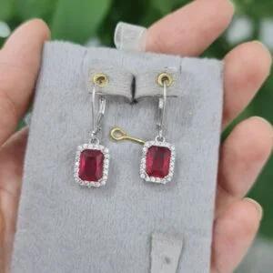 گوشواره نقره طرح مربع یاقوت قرمز GT 1009 