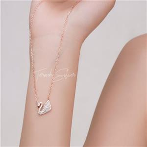 گردنبند نقره قو سوارسکی رزگلد با زنجیر MT 1144 