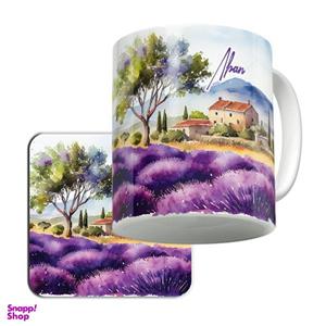 ماگ لاژید مدل اسم آبان طرح نقاشی منظره به همراه زیرلیوانی