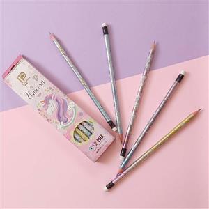 مداد سیاه پاکن دار طرح حیوانات و یونیکورن - بسته 12 عددی