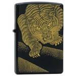 فندک زیپو کاستوم ادیشن مشکی طلایی کد 8019 Zippo Japanese Maki e Tiger Gold