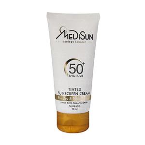 کرم ضد آفتاب رنگی مدیسان SPF50 مدل UVA UVB مناسب پوست های خشک و معمولی حجم 50 میلی لیتر