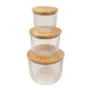 ست کاسه شیشه ای در چوبی لیمون کد 2212