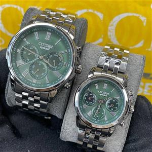 ست ساعت زنانه و مردانه سیتیزن اسپشیال سه موتوره فعال کیفیت عالی ساخت ژاپن استیل رنگ ثابت کد 2116028