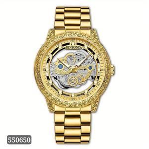 ساعت مردانه فلزی مارک binbond موتور خطی رنگ ثابت پشت شیشه ای دارای قفل ضامن دار کد 1919177