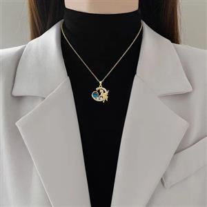گردنبند زنانه ماه و اسب تک شاخ نگین دار  کد 91