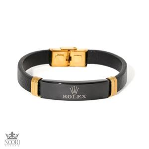 دستبند مردونه استیل و چرم دو رنگ Rolex کد 459