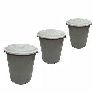 سطل زباله ایده آل پلاستیک مدل درب دار کد 610 مجموعه 3 عددی