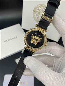 ساعت مچی زنانه ورساچه گرکا بند مشکی دورطلایی صفحه مشکی Versace Greca 2024