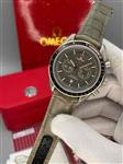 ساعت مچی مردانه امگا اسپید مستر بندچرمی طوسی قاب نقره ای Omega Speedmaster