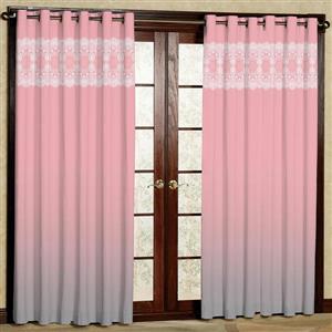 پرده طرح حاشیه دار طوسی صورتی مدل مخمل پانچی کد 2_1204 W سایز 140x280 سانتی متر