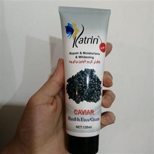 کرم آبرسان دست و صورت خاویار ترمیم کننده و سفید کننده پوست برند کاترین حجم ۱۲۰ گرم