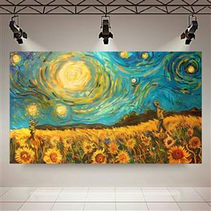 تابلو بوم طرح مخمل نقاشی شب پر ستاره ونگوگ مدل ملاقات دوست کد AR302375