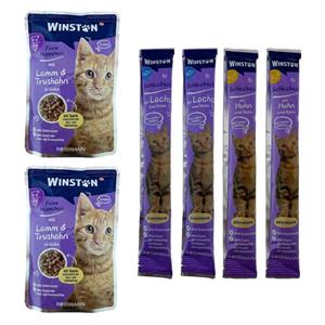 پوج گربه وینستون مدل گوشت بره و بوقلمون در ژله به همراه بستنی گربه مرغ و ماهی مجموعه 6 عددی