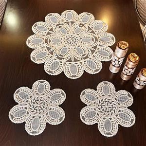 ست رومیزی 3 تکه صفاهوم مدل قیطان دوزی صدف