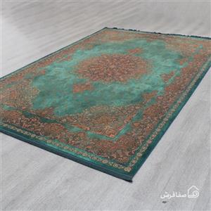 فرش ابریشم ماشینی 401408 سبز فیروزه ای