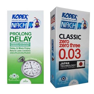 کاندوم ناچ کدکس مدل PROLONG DELAY بسته 12 عددی به همراه کاندوم ناچ کدکس مدل CLASSIC 0.03 بسته 12 عددی