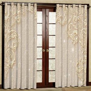 پرده بارمان دکور طرح حاشیه دار مدل مخمل پانچی کد 44-1143 W سایز 140x280 سانتی متر