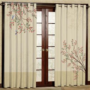 پرده بارمان دکور طرح درخت و پرنده مدل مخمل پانچی کد 4320LR W سایز 140x280 سانتی متر