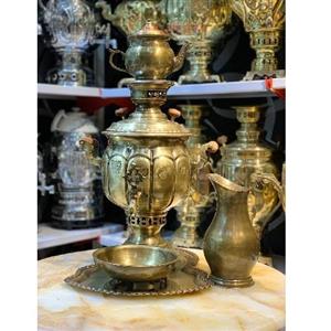 سماور زغالی 6 لیتری مدل سیب، جنس کاملا برنجی، مهر روسی