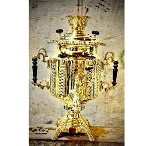 سماور زغالی 10 لیتری مدل صورتی، لبه ریخته، ورق ضخیم، مهر روسی