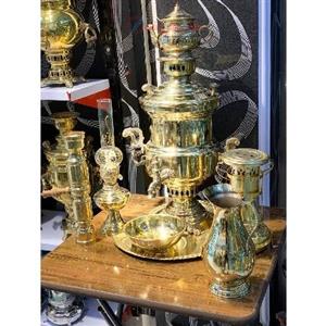 سماور زغالی برنجی 10 لیتری مدل روسی، ورق سوپر سنگین