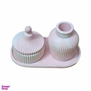 ست 3 تکه گلدان و قندان بتنی مدل مراکشی