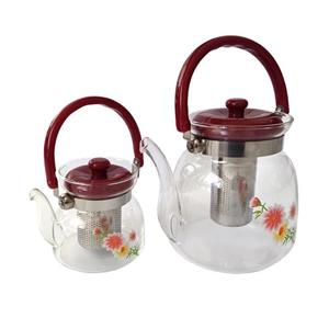 سرویس کتری و قوری چینی مدل گل سرخی آبی