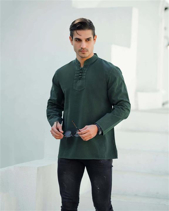 پیراهن الیاف طبیعی مردانه مدل گره ای – سبز یشمی