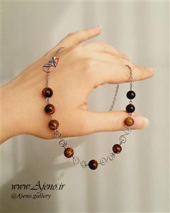 گردنبند  سنگ عقیق چشم ببر (طرح حامی)