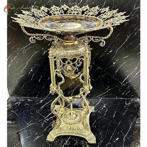 میوه خوری کنار سالنی برنزی طرح گل لاله و پایه بسیار زیبا چینی درجه یک 