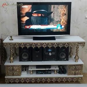 میز تلویزیون برنزی چهار کشو تسمه جدید، صفحه ام دی اف، طراحی جدید و زیبا