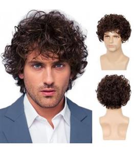 کلاه گیس (پوستیژ) مردانه کوتاه قهوه ای تیره مجعد و فر Brown Wig