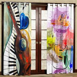 پرده بارمان دکور طرح گیتار مدل هازان پانچی کد 5101 LR W سایز 140x280 سانتی متر