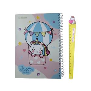 دفتر مشق 80 برگ پرسام طرح یونیکورن بهمراه خط کش 15 سانتی متری