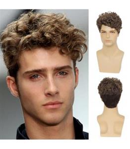 کلاه گیس (پوستیژ) مردانه کوتاه مجعد قهوه ای روشن Brown Curly Wig