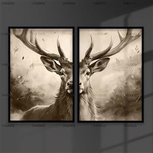 تابلو دکوری گوزن ست ۲ عددی کد T029