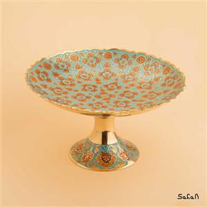 شیرینی خوری برنجی میناکاری پایه دار مدل مخمل 