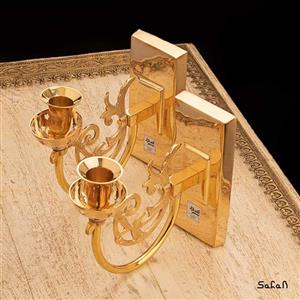 شمعدان جفت برنجی و طلایی دیواری