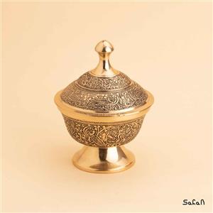 قندان پایه دار برنجی طلایی مدل چام