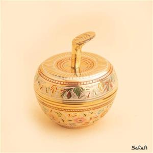 قندان برنجی درب دار قلم زنی میناکاری سیب 