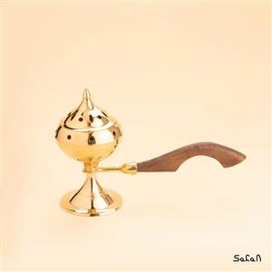 اسپند دود کن برنجی طلایی دسته چوبی مدل کرو سایز 2 